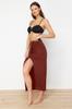 Women's Fashion New Skirt Black Fitted Maxi Woven Slit Skirt