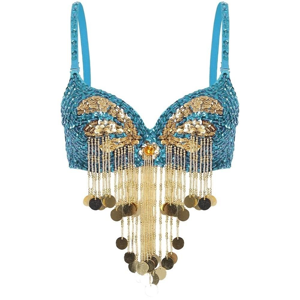 Adjustable Straps Belly Dance Tops Shiny Beaded Tassels Bra Sequins Bra Tops Stage Performance