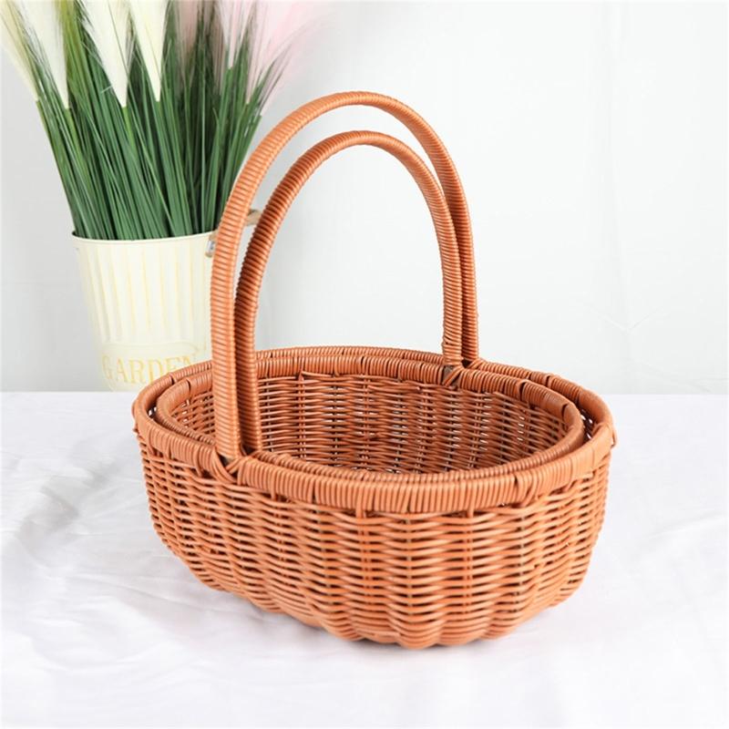 Handwoven Florals Basket Practical Eggs Fruit Storage Basket Flower Baskets with Handle Elegant Ornaments for Women Girl