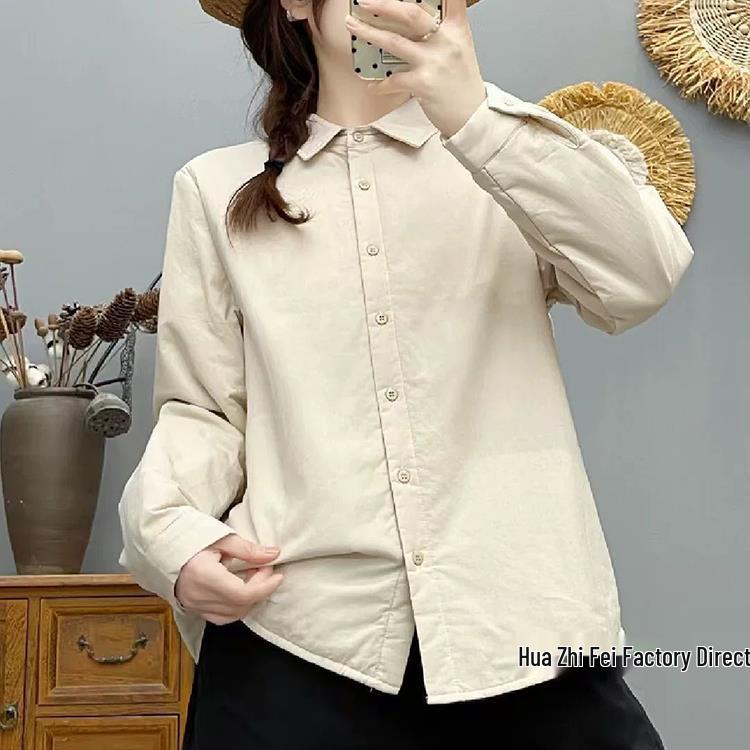 

Autumn/Winter Lightweight Quilted Collar Shirt - Versatile & Slimming Style XL (130-150 jin) грязно-белый