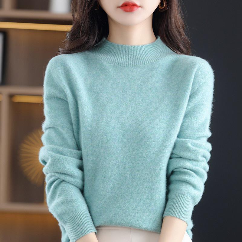 Women's High Neck Wool Sweater - Seamless, Solid Color, Warm Base Layer for Casual or Commuter Wear in Autumn and Winter