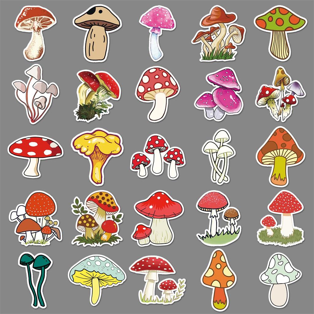 Mushroom Graffiti Stickers Set: 50 Sheets for Notebooks, Skateboards, Water Bottles, and Luggage