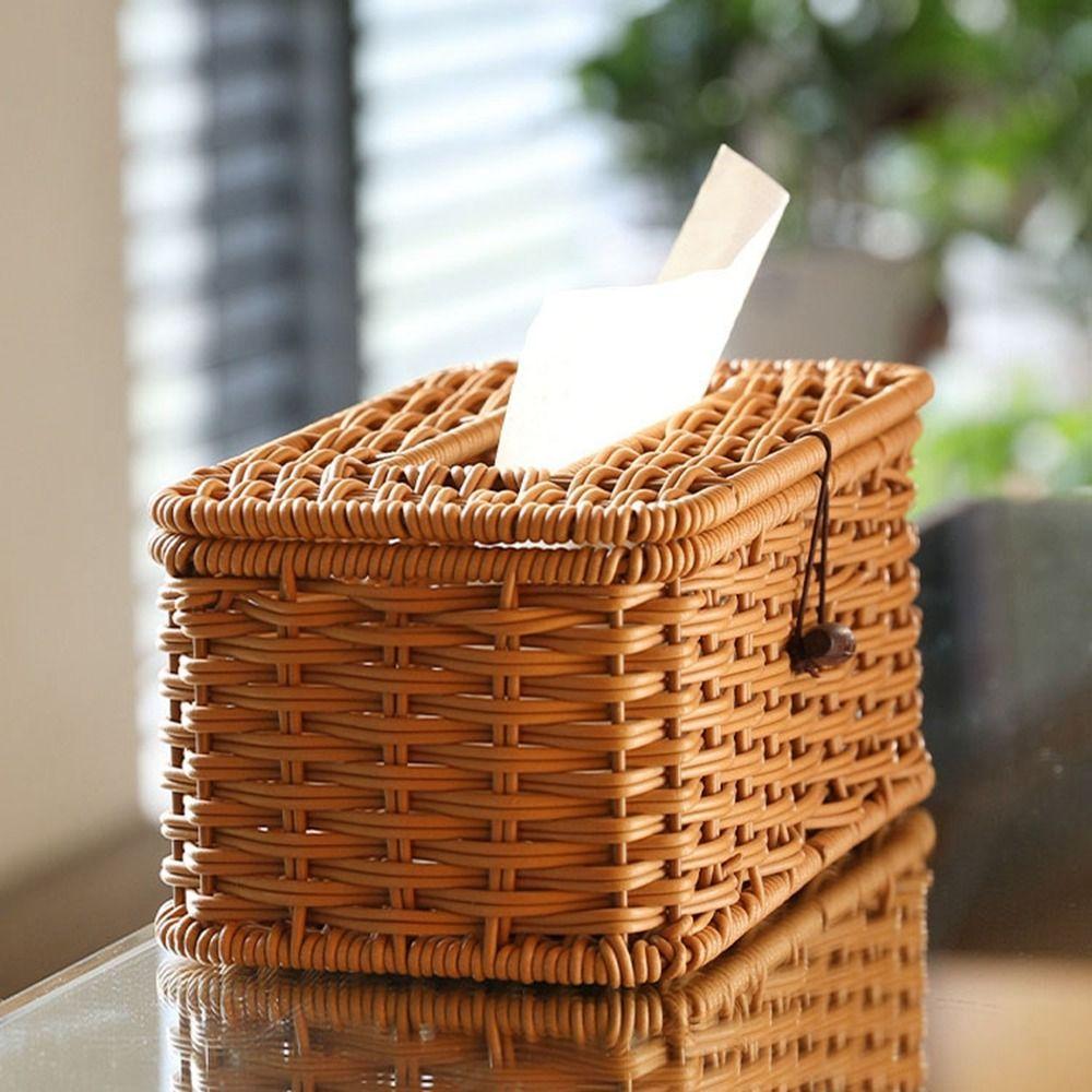 Retro-Stil Imitation Rattan Taschentuchbox Rechteckiger Kartonbehälter Langlebiger Serviettenhalter Tisch
