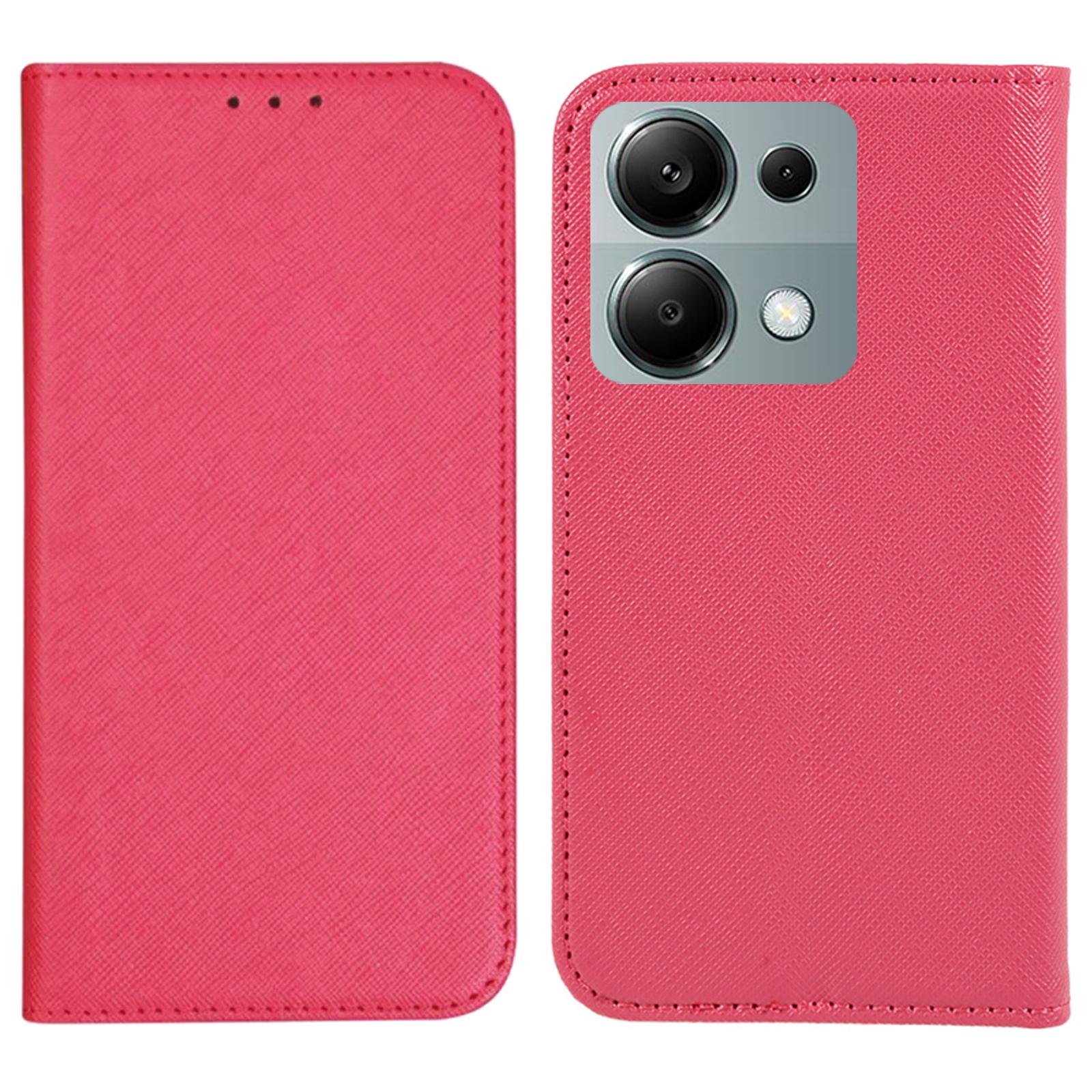 

Чехол для Xiaomi Redmi Note 13 Pro 4G/Poco M6 Pro 4G, Кожаный чехол-кошелек с крестообразной текстурой для телефона Pink