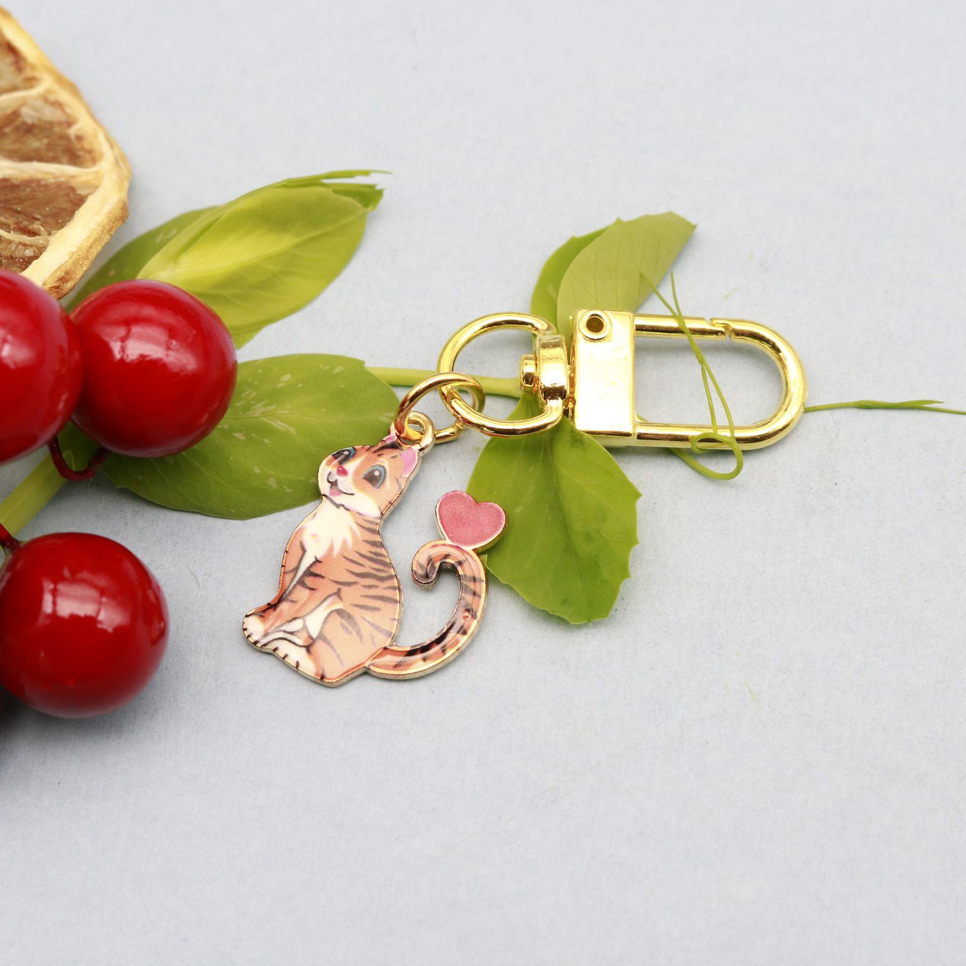 Cartoon Cat Print Heart Lobster Clasp Set - Cross-Border Droplet Oil Design