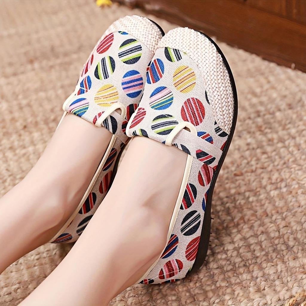 Women's Slip-On Flat Canvas Fisherman Shoes with Colorful Striped Pattern, Uppe Comfortable Casual Loafers for All-Day Wear