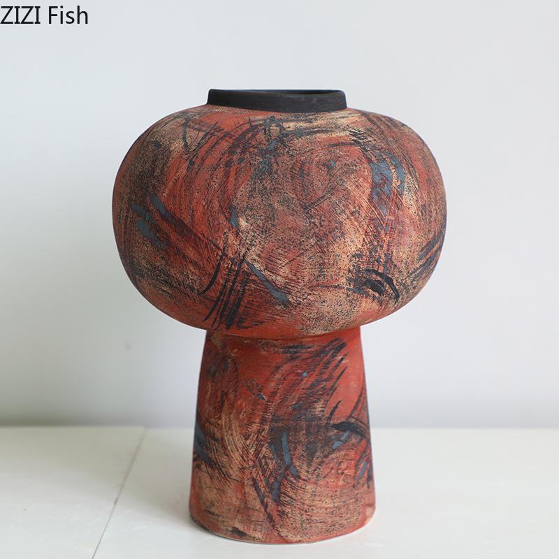 Abstract Oil Painting Style Ceramic Vase Creative Plant Pot Table Decoration Flower Arrangement Floral Vase Room Aesthetic Decor