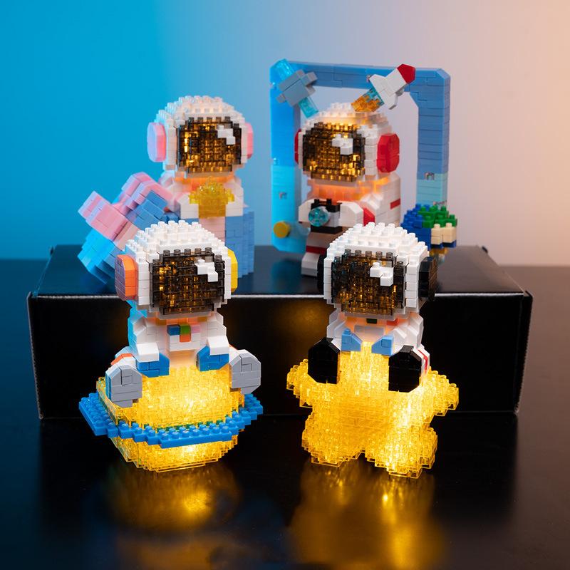 Micro Particle Building Blocks Creative Space Aerospace Glowing Astronaut Figure With Light Diy Bricks Set Toys For Kids Gift