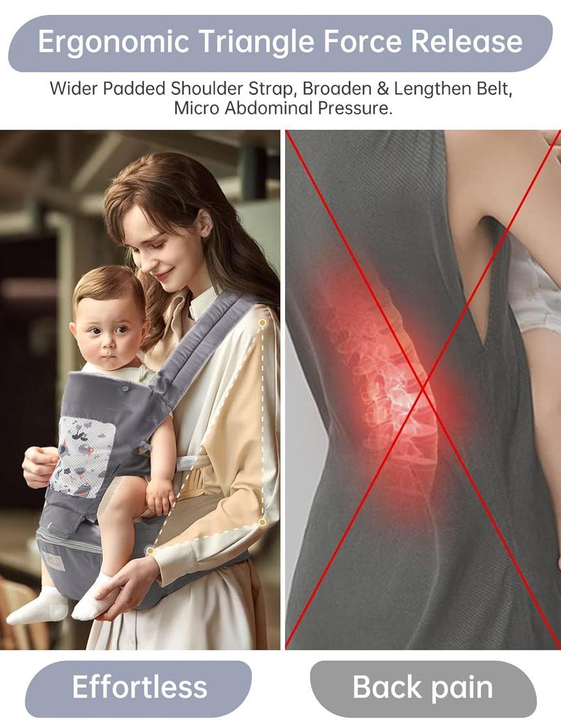 Baby Carrier, Baby Carrier Newborn to Toddler, Toddler Carrier with Hood All Seasons & All Position Baby Hip Carrier