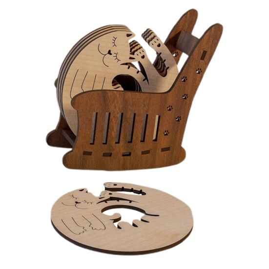 5Pcs Wooden Coasters Engraved Lovely Cat Pattern Table Mats Heat-Resistant Placemats for Coffee Cups Mugs Drinks