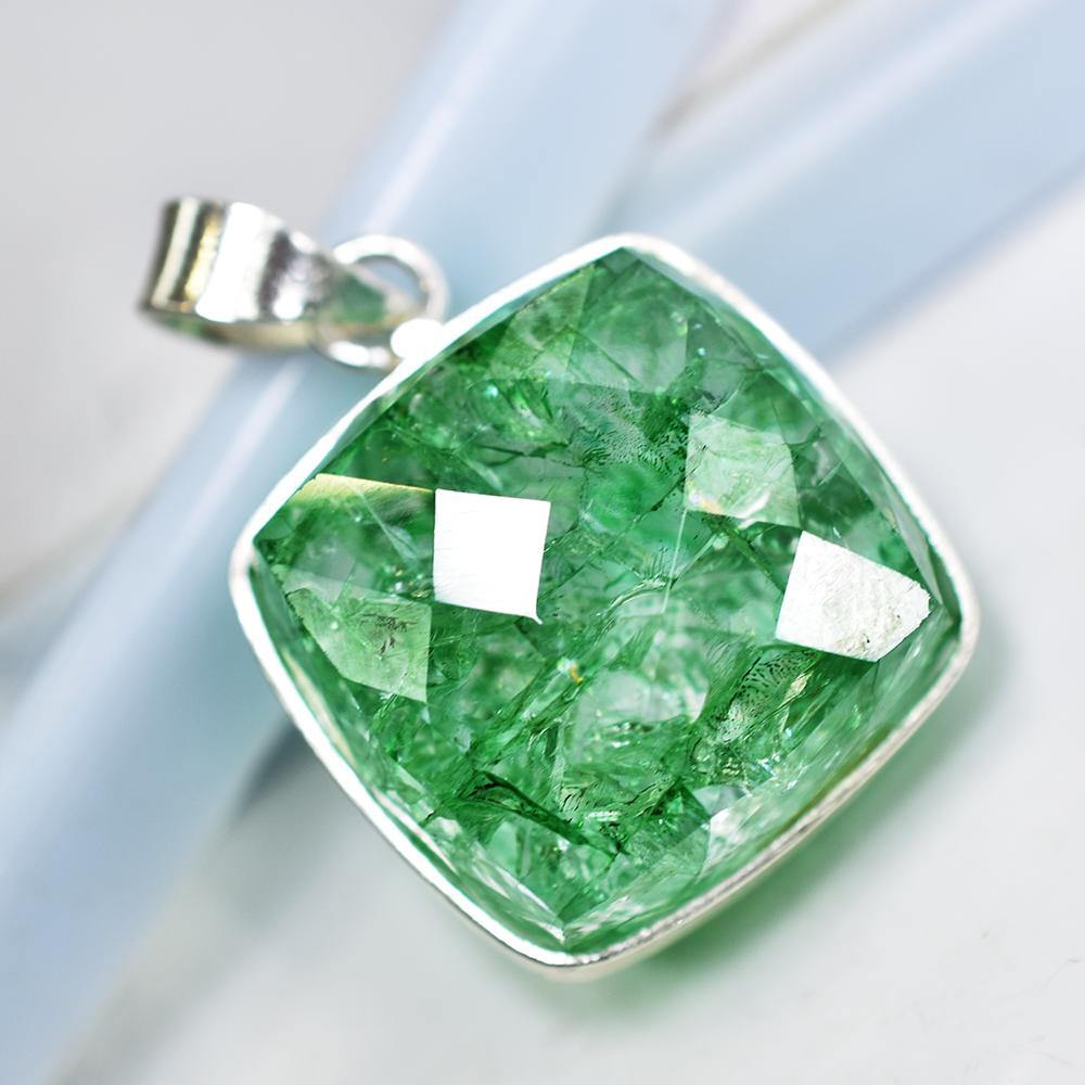 Natural Emerald 133 Ct CERTIFIED Square Cushion Cut Pendant 925 Starling Silver MY.PD-157-NS