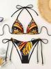 Butterfly Print Deep V Backless Bikini