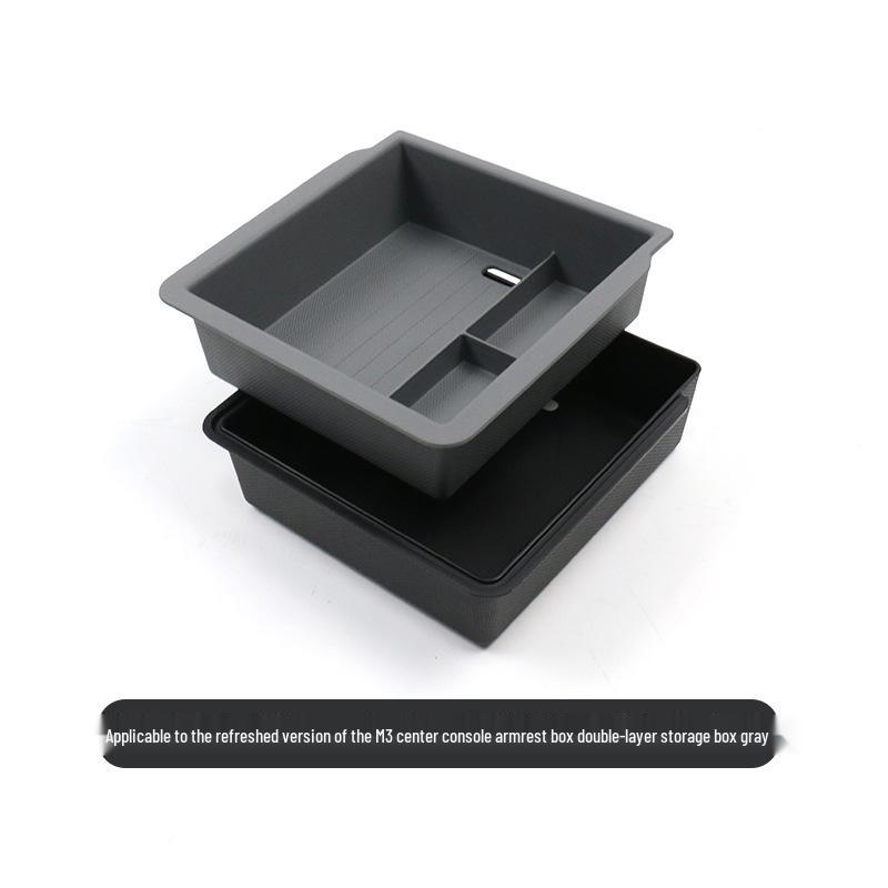 Tesla Model 3 Facelift Double-Layer Center Console Glasses Holder & Storage Box Accessory.