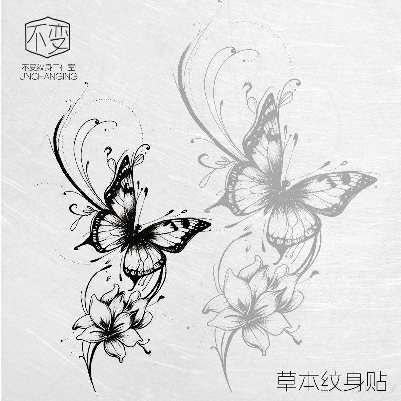 Schmetterling Kräutersaft Tattoo-Aufkleber, Nicht-reflektierendes realistisches Design, Langlebige wasserdichte Körperkunst für einen auffälligen Stil