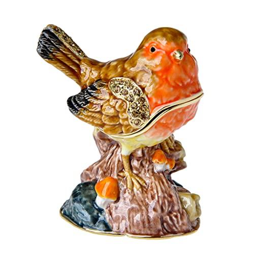 

FJ FENGZHIJIE Robin Bird Trinket Box with Golden Enamel Crystal Design, Elegant Home Decor, Unique Gift for Bird Lovers, Nature Lovers, Weddings, Anni