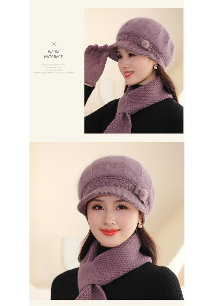 Women's Autumn/Winter Rabbit Fur Knitted Duckbill Hat for Middle-aged and Elderly