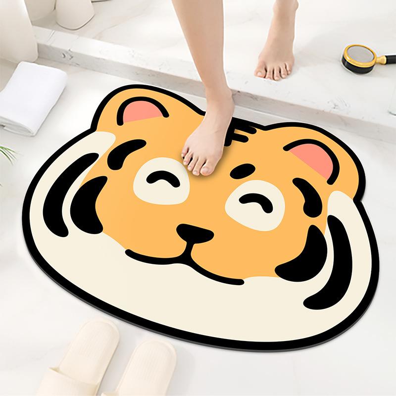 

Cartoon Tiger Diatom Mud Cushioned Floor Mat Bathroom Door Moisture-wicking Door Mat Home Non-slip Foot Mat Entry Carpet 45x53cm