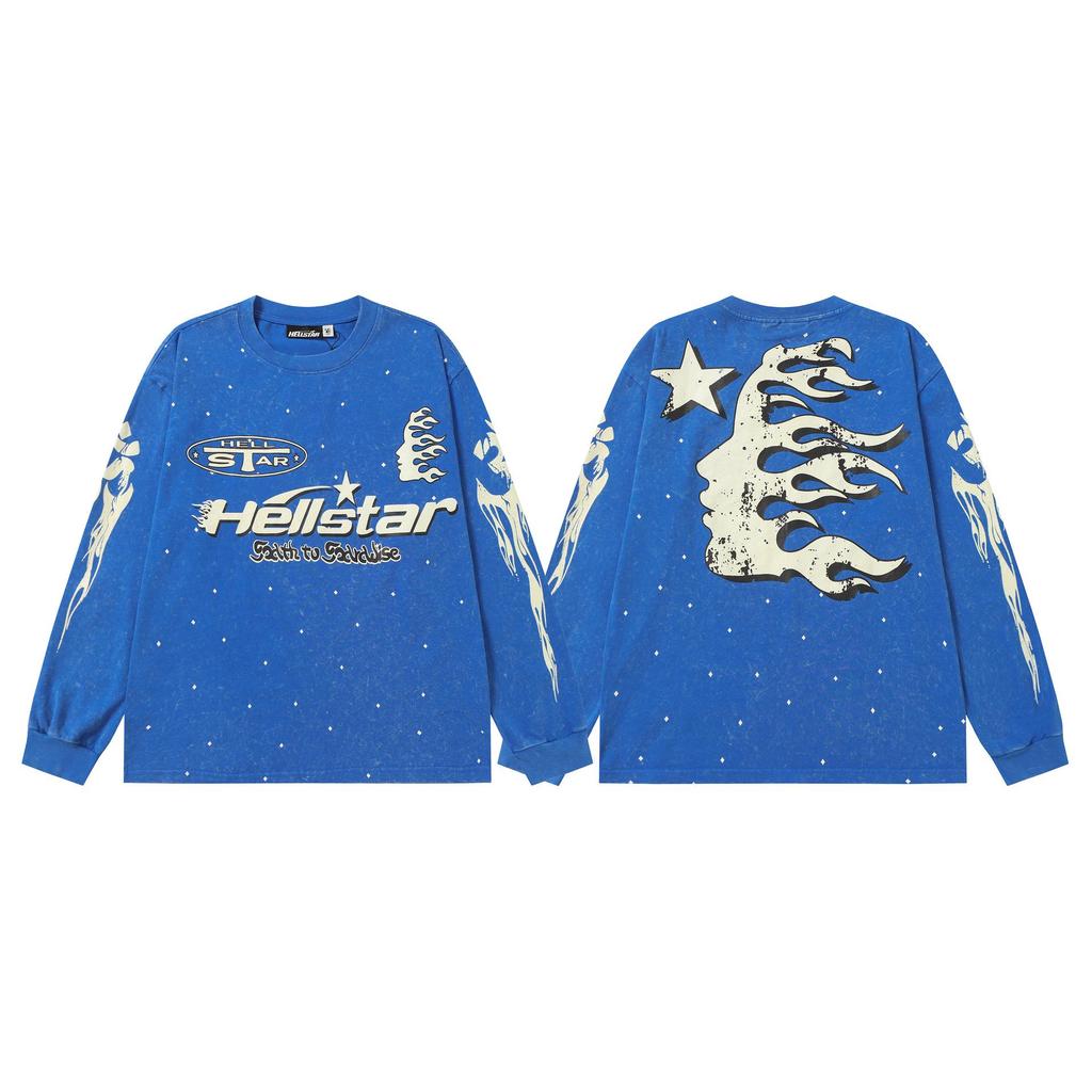 Hellstar Vintage Gewaschener Langarm-Hoodie - Europäischer & Amerikanischer Streetwear-Stil