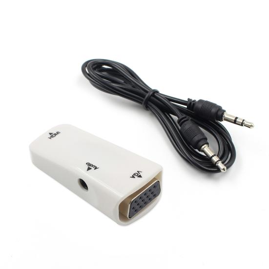 HDMI-compatible Female to VGA Female Adapter with 3.5mm AUX Audio Converter for TV Stick PC