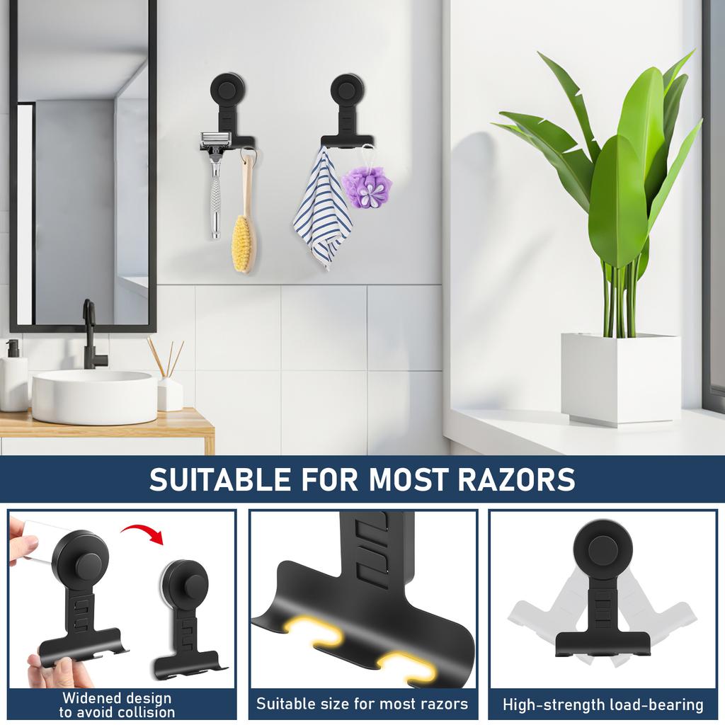 3Pcs Suction Cup Shaver Holder Stainless Steel Wall Mounted Shower Hook No Drilling Bathroom Shaver Holder Reusable Towel Hook