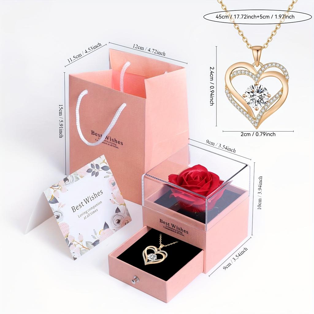 Pink Romantic Valentine'S Day Necklace Gift Box with Artificial Flower, Mother'S Day Present for Mom, Birthday Party Favor