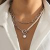 Fashionable Long Round Bead Chain Stacking Necklace Retro Style Personality Pearl Buckle Necklace
