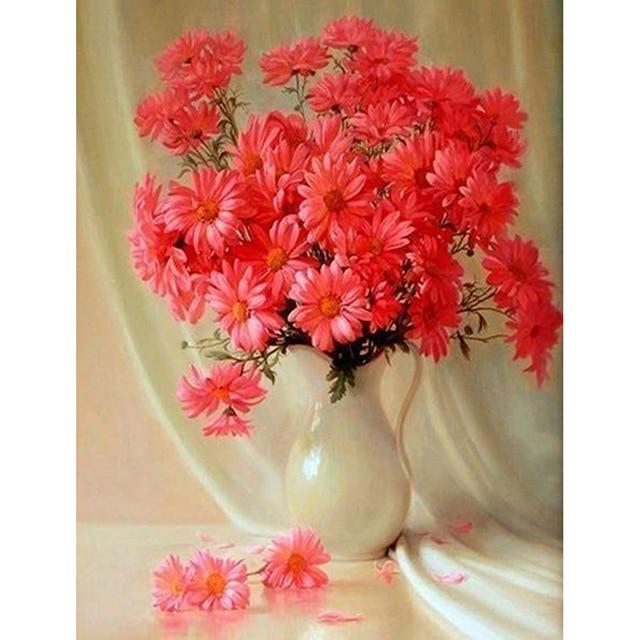 DIY 5D diamantmaleri Blomster Diamantbroderi Helrunde Rhinestones Korssting