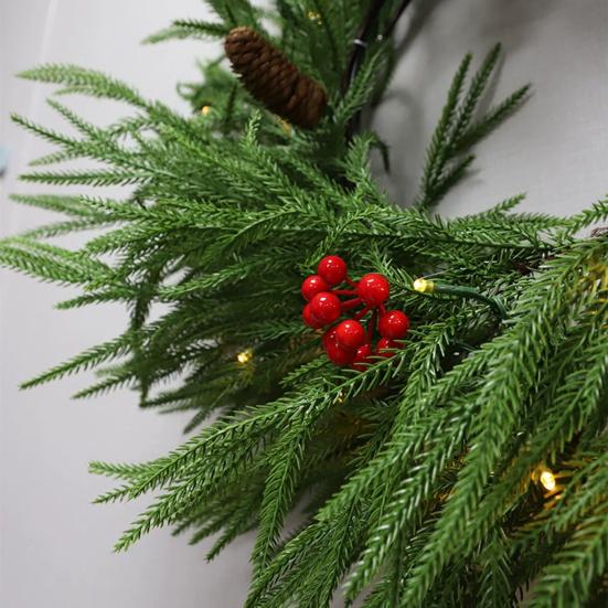 Yousheng Pre-lit Artificial Christmas Garland with LED Lights Real Touch Winter Greenery Pine Garland with Red Berries for Table Mantle Fireplace