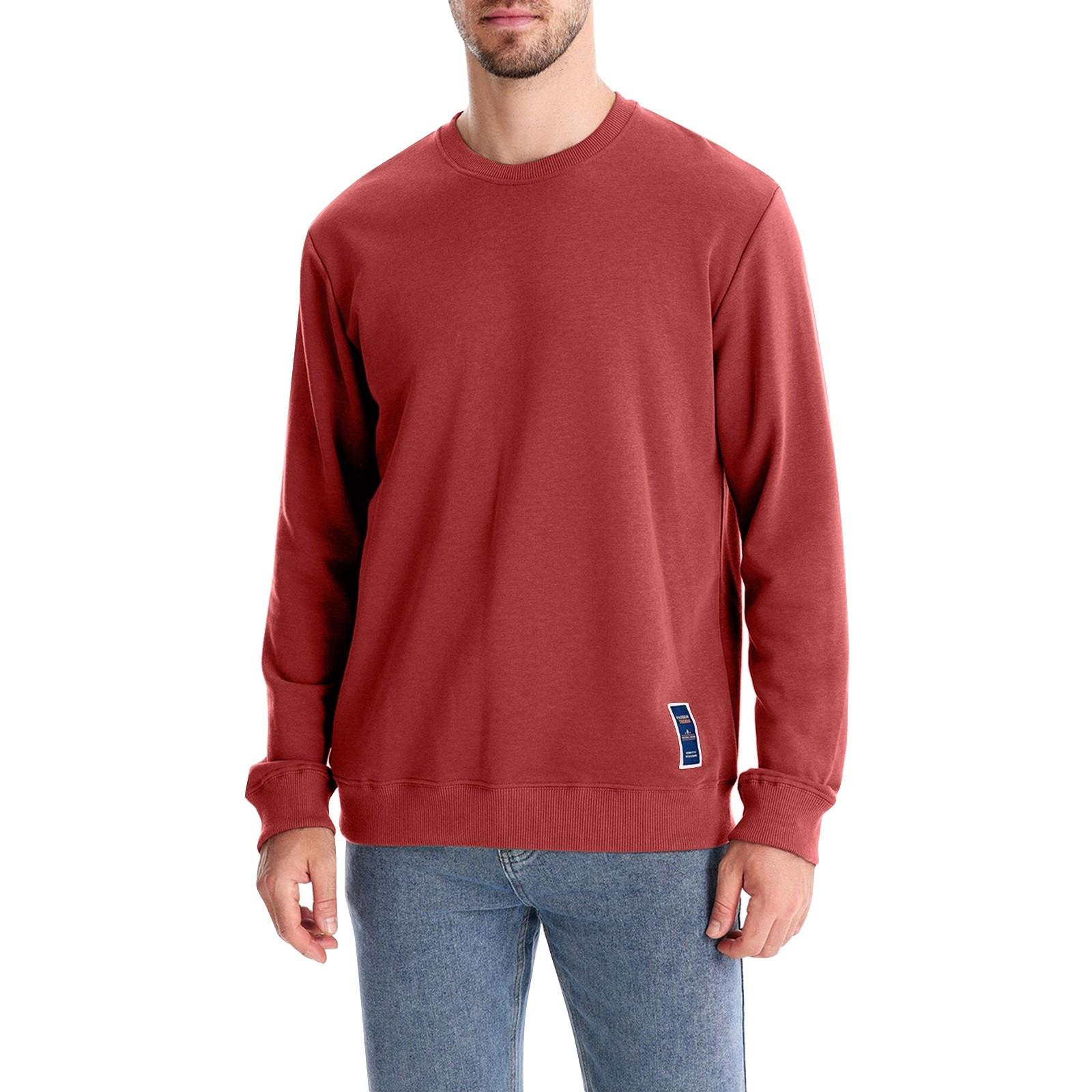 

Мужской осенний однотонный свитер с длинным рукавом, мужской свободный однотонный свитер с круглым вырезом M красный