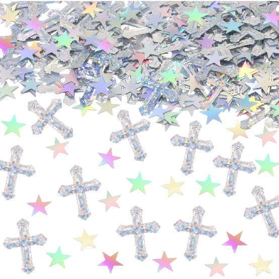 ONLYKXY 1050Pcs Star and Cross Table Confetti Decor Glitter Scatter Bless Confetti Decoration for Easter Spring Bride Shower Birthday Wedding Foil