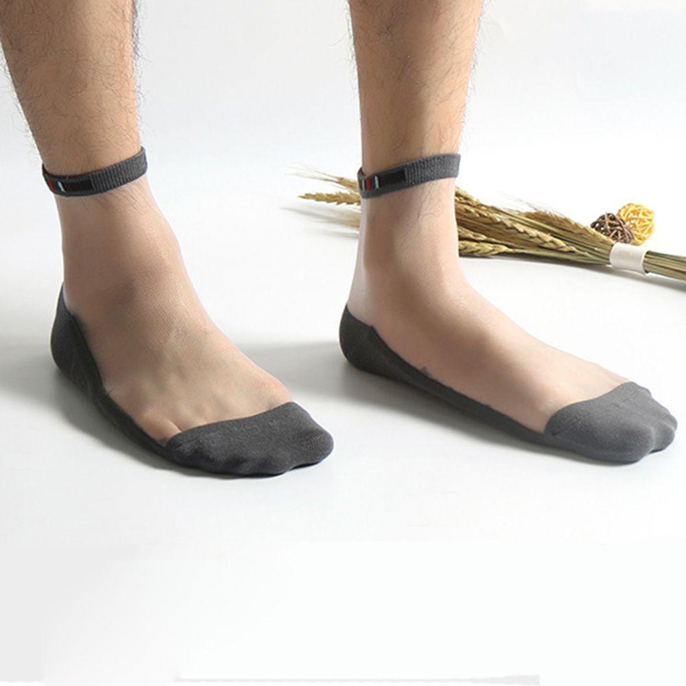 Summer Men Transparent Glass Silk Ultra-Thin Cotton Short Crew Short Socks Invisible Socks