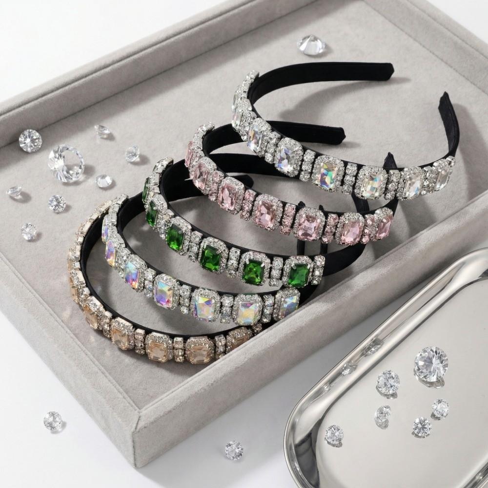 Multicolor Gem Full Rhinestone Headbands Square Rhinestone Crystal Hair Hoops Luxury Occasions