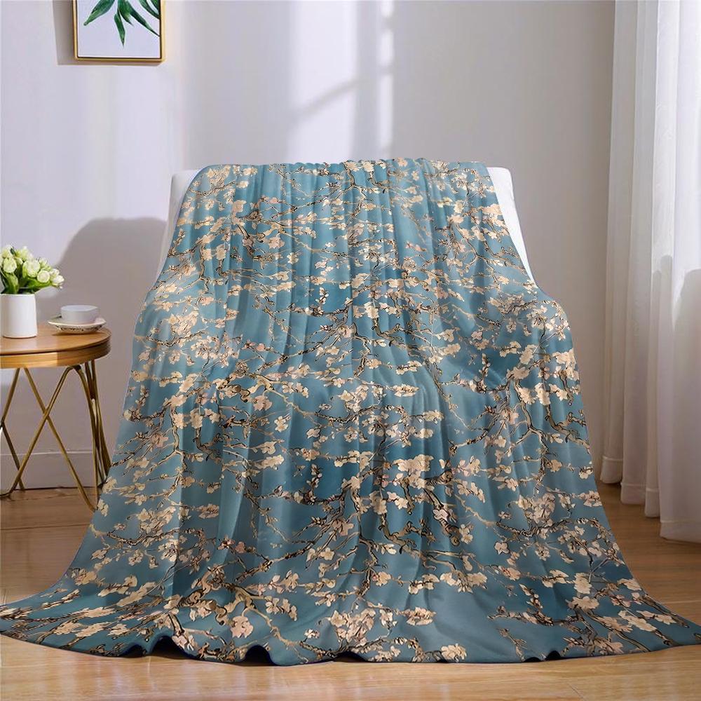 Blossom Branches Flannel Blanket Warm Soft Halloween Christmas Couch Warm Cozy Decorative Decor Gift for All Season