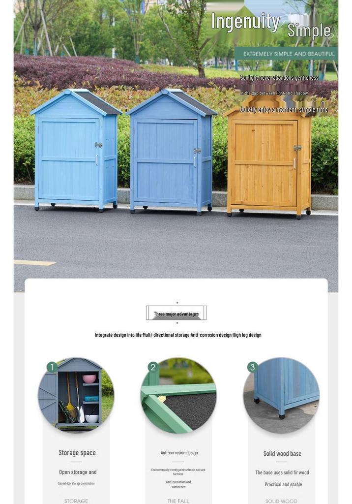 Outdoor Wooden Storage Shed: Anti-corrosion, Waterproof, Sun-Protected Cabinet for Garden, Courtyard, and Balcony.