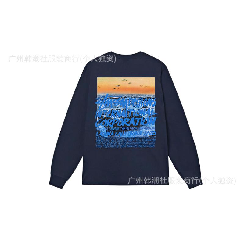 3. Cross-border Stuart long-sleeved printed t-shirt American trendy cylindrical cloth casual loose men and women the same style