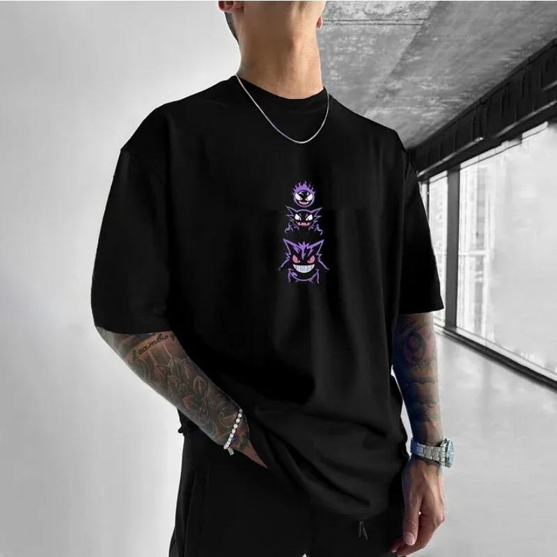 T-shirts Graphiques Gengar Japonais Vêtements Oversize Homme Harajuku Y2K Manches Courtes Homme 100% Coton Vêtements Décontractés