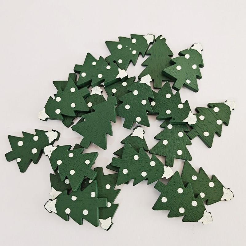 Christmas Tree & Elk Wood Decorative DIY Buttons Set: Printed Gloves & Colorful Designs