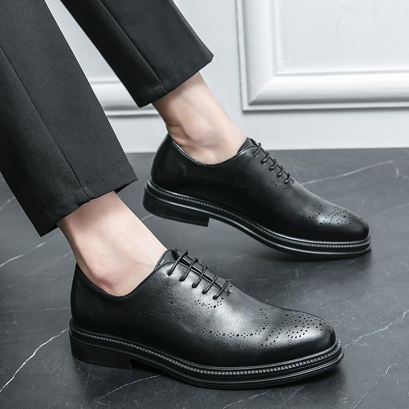 

Fashion men dress shoes lace up Black Gentleman business Shoes Men Brogues Oxford Suit wedding party Shoes For Men derby Classic shoes 6.5 чёрный