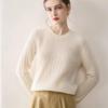 Women's 100% Pure Cashmere Ribbed Round Neck Sweater - Autumn/Winter Loose Casual Knit Base Layer