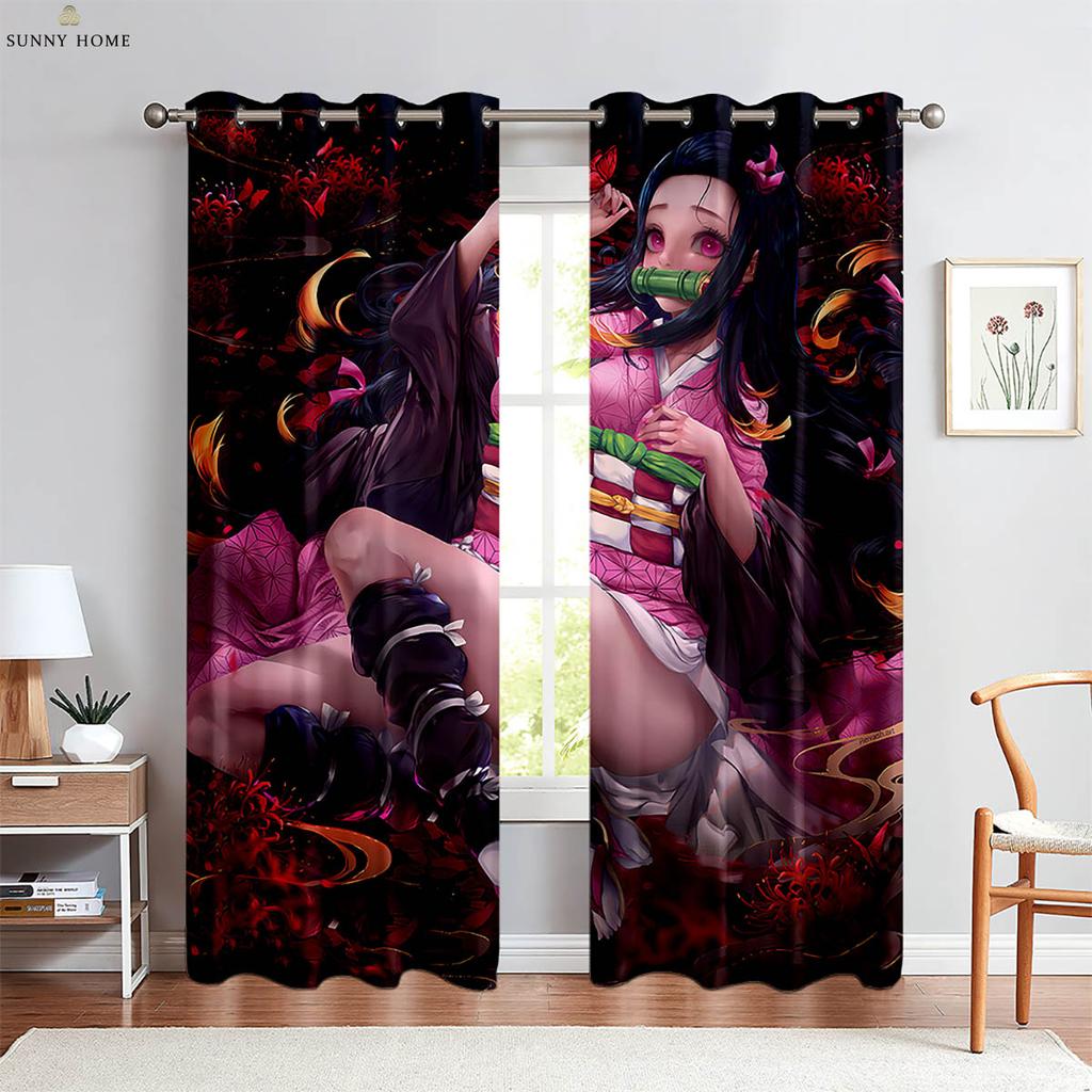 Japanese Anime Print Curtains Dormitory Bedroom Restaurant Study Window Decoration Curtains Children Gift Home Decoration 2 PCS