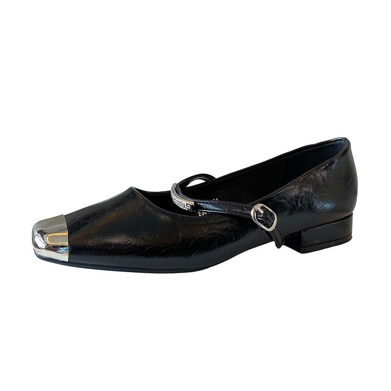 G3760-61 French 2025 spring and autumn new metal square head high heels temperament light mouth thick heel Mary Jane shoes women