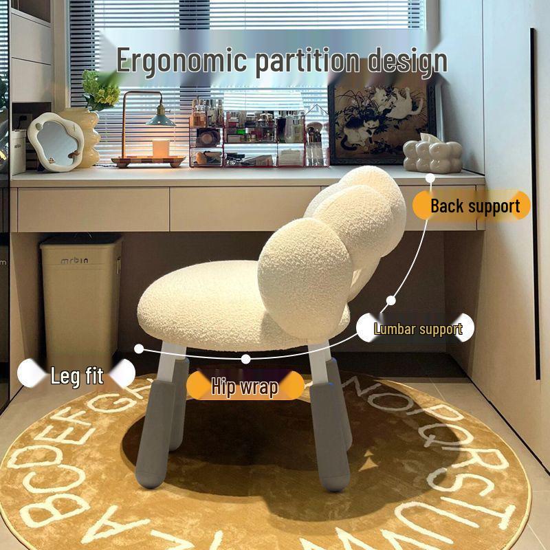 Cream Style Lamb Wool Makeup Chair with Rotatable Backrest - Perfect for Girl's Bedroom or Desk.
