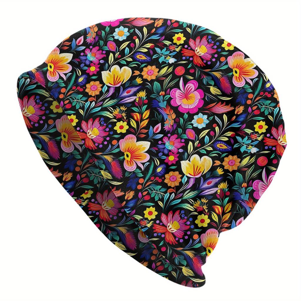 Mexican Floral Boho Pattern Skull Cap Unisex Hip Hop Beanie Hat