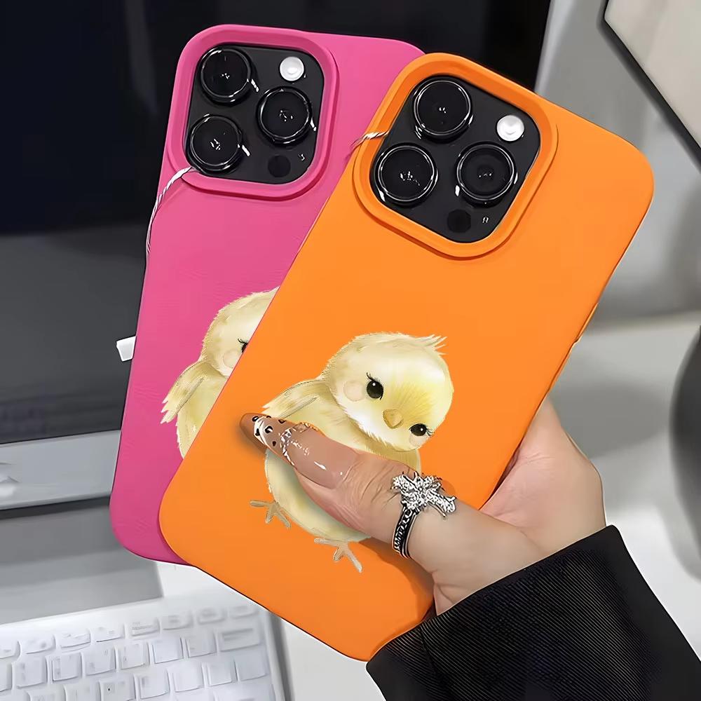 Cute Yellow Chick Pattern Funny Lychee Soft Phone Case For iPhone 17 16 15 14 13 12 11 Pro Max 14 15 Plus 17 Air X Xs XR Cover