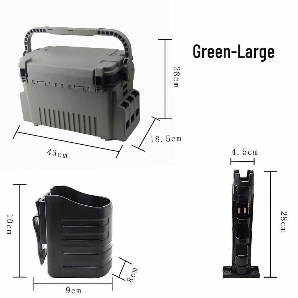 Fishing Tackle Box Set: Includes Large Capacity Storage Box, Rod Holder, Cup Holder, and Lure Storage.