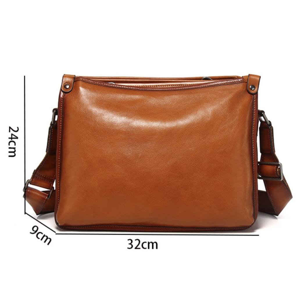 NICE SELECTION Men's Genuine Leather Shoulder Bag, Crossbody Bag, Messenger Bag, Horizontal Style, Perfect for Commuting, School, and More (Regular,
