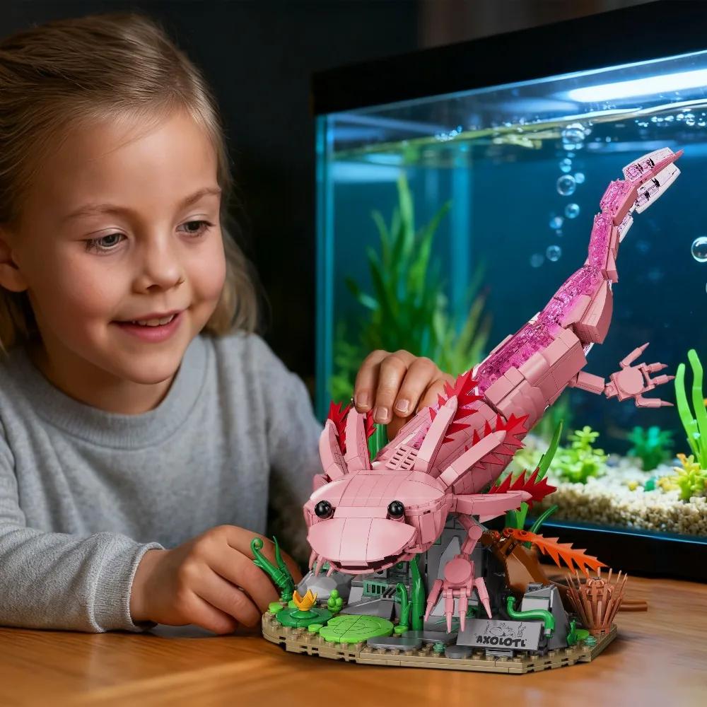 998 Teile Kreatives Wassertier Amphibien Axolotl Modell Bausteine Salamander Konstruktionssteine Spielzeug Geschenk für Kinder Erwachsene