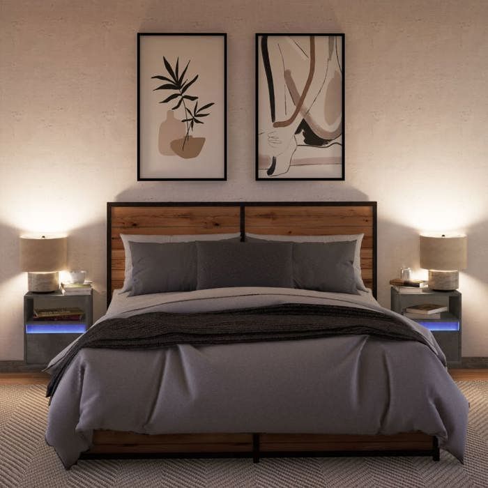 Table de chevet murale - Maison Exclusive - 2 pcs - Gris béton - Lumières LED ajustables