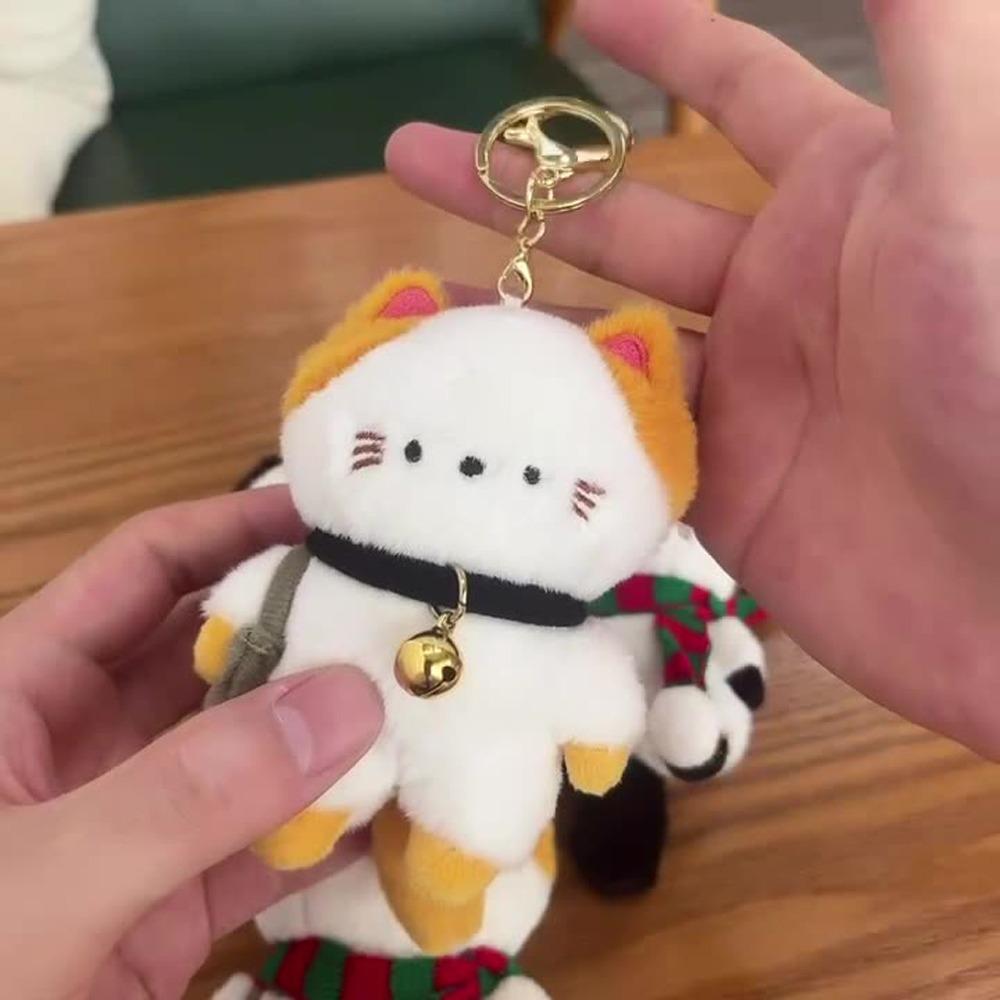 Bell Plush Cat Bag Pendant Scarf Plush Cat Doll Keychain Fashion Cat Plush Keyring Christmas Gift
