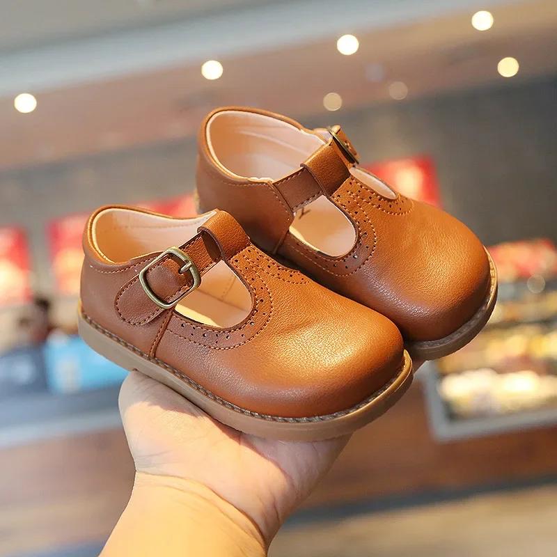 

Girls Shoes Basic Mary Janes Kids Shoes Flats Baby Toddlers Anti-Slippery Casual Shoes for Child Leather Shoe Black E01042 23 коричневый